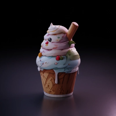 colorful ice cream in a cone.