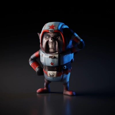 Space explorer dog in astronaut suit.