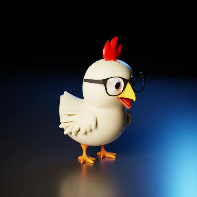 Chicken wearing glasses.