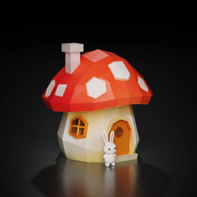 Mushroom house with rabbit.
