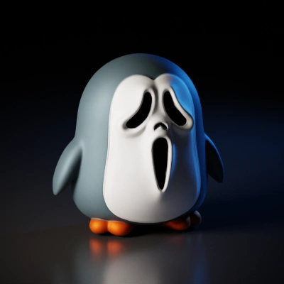 Cartoon penguin with a surprised face.