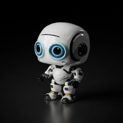 Futuristic robot with large round eyes.