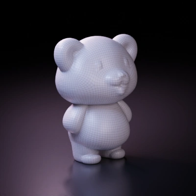 Cartoon bear character, cheerful expression. . symmetric geometry, smooth edges, character, complex geometry.