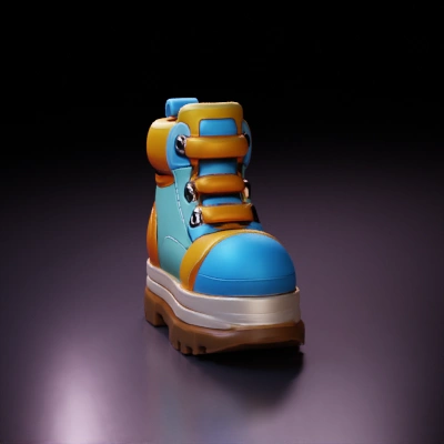 Cartoon hiking boot, bright colors, whimsical design.