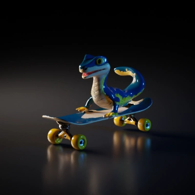 Lizard-like character with a skateboard.
