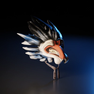 Stylized bird head, tribal or totemic art style.