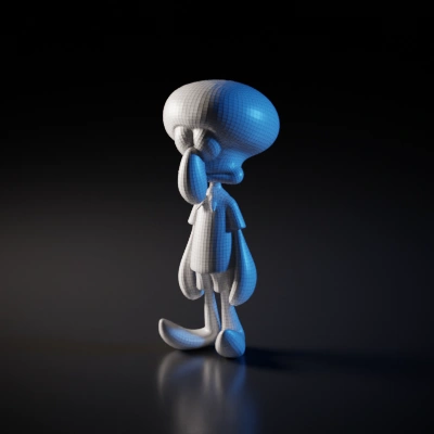 Cartoon humanoid squid, formal outfit, anthropomorphic sea creature. symmetric geometry. character. smooth edges. simple geometry.