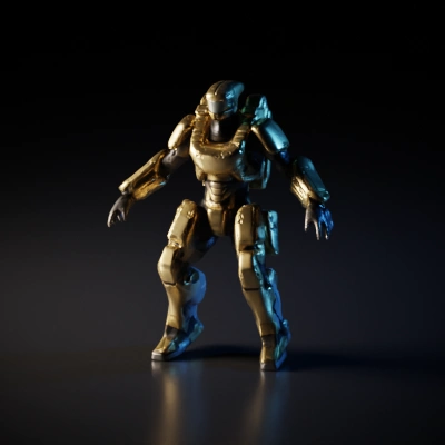 Armored humanoid mech suit, exoskeleton, highly detailed.