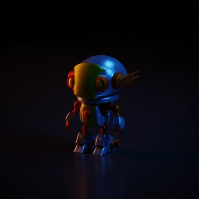 Robot with antennae and rounded limbs, toy-like character.