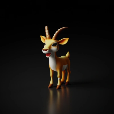 Cheerful animated antelope character, standing on four legs.