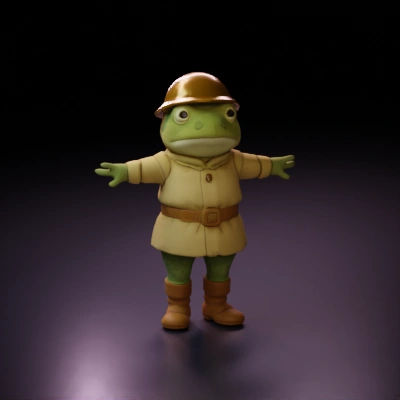 Frog-like explorer character in uniform.