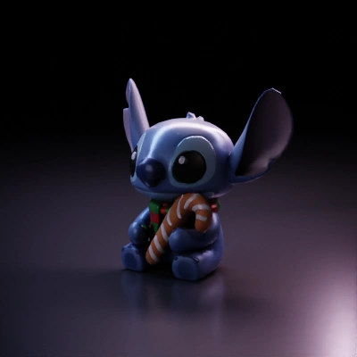 Blue alien holding candy cane.