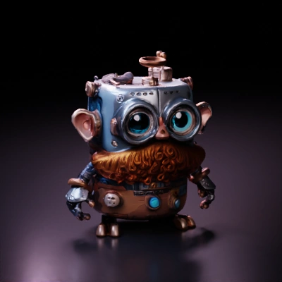 Steampunk robot with gears, tubes, and a bushy mustache.