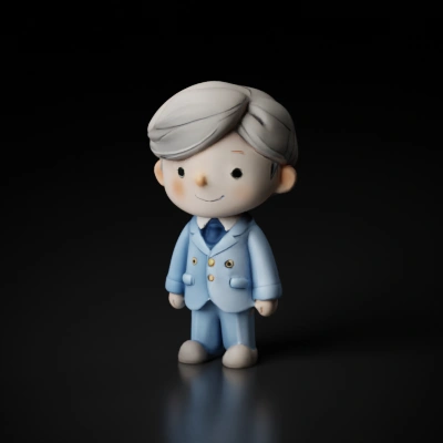 Cartoon character in business suit, smiling face, chibi style.