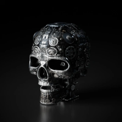 Mechanical skull made of gears and machinery.