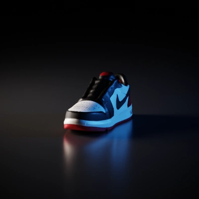 Sneaker with distinct paneling, Nike Swoosh logo.