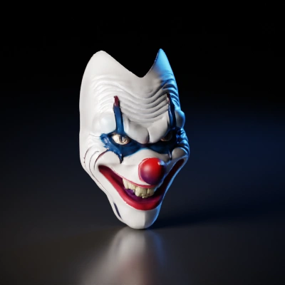 Creepy clown face mask with red nose.