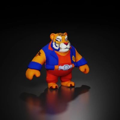 Anthropomorphic tiger in a police uniform, animated.