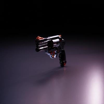 Futuristic handgun with detailed design, possibly sci-fi.