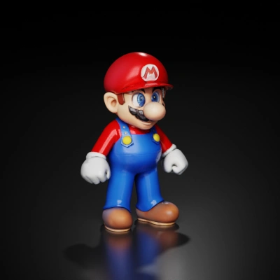 Cartoon plumber in red hat and blue overalls.