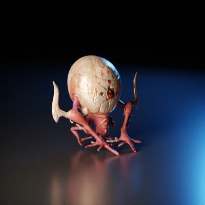 Four-legged alien creature with segmented armor, tentacle limbs. four seperated limbs