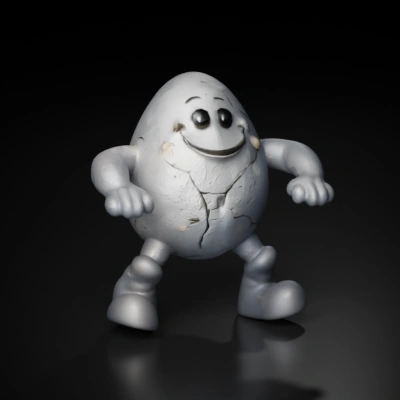 Anthropomorphic rock with face and limbs, cartoon character.