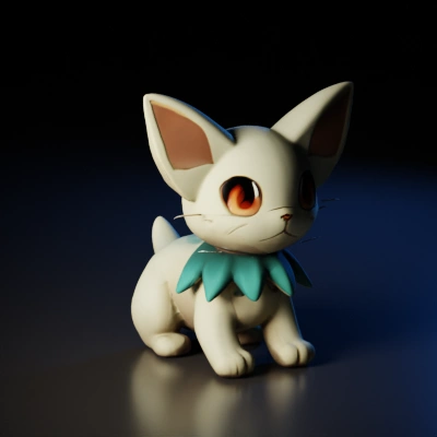 Cartoon cat with large eyes and leaf collar.