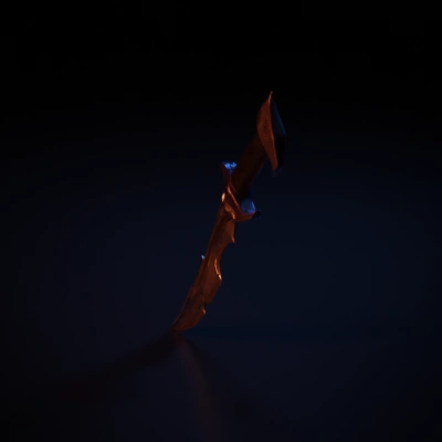 Fantasy dagger with intricate design, polished handle.
