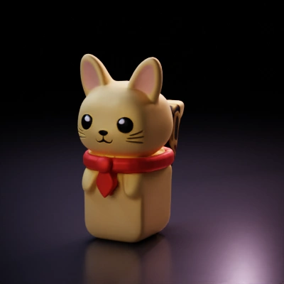 Cute standing cat figurine with scarf. open th head to store items