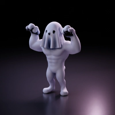Ghost-like muscular cartoon character, four legs, clawed paws.