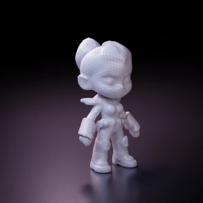 Stylized female warrior character, animated style.