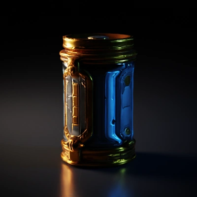 Steampunk-style cylindrical container, adorned with intricate details.