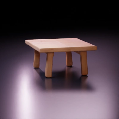 Wooden square table with four legs.
