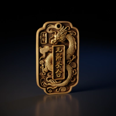 Chinese dragon on an ornate plaque.