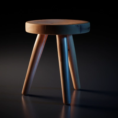 Wooden three-legged stool, functional seating, pine wood