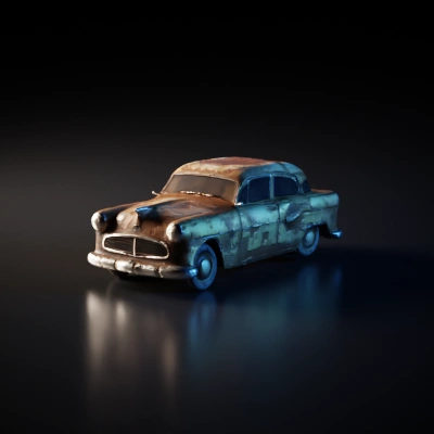Rusty vintage car, dilapidated condition.