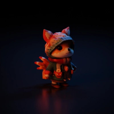 Cute stuffed animal fox in cozy knitted outfit.