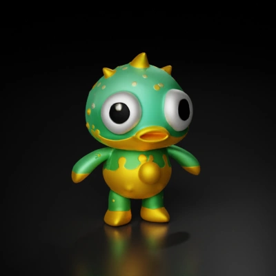 Cartoonish, round-headed creature with exaggerated facial features.