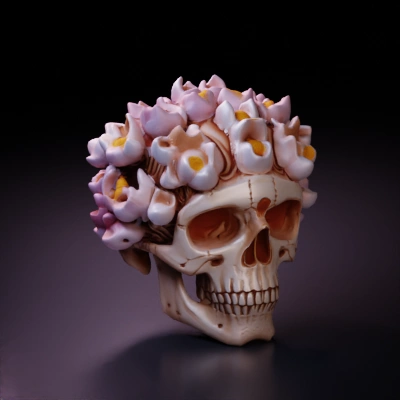 skull with blooming flowers.