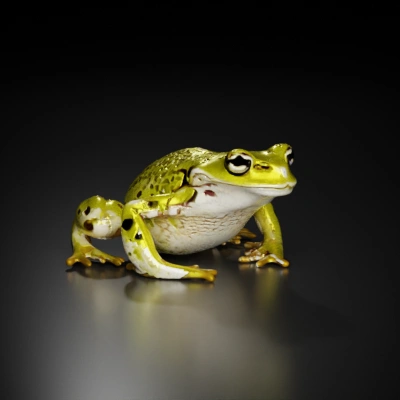 Frog-like amphibian, detailed texturing, realistic appearance.