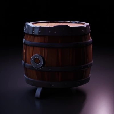 Wooden barrel with metal bands.