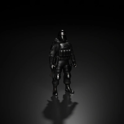 Tactical soldier with full gear, combat-ready.