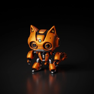 Robot cat, mechanical design, futuristic, small size. tail