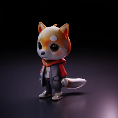 Cute anthropomorphic fox character, hoodie, sneakers.
