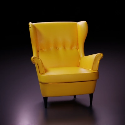 Ikea Strandmon armchair, Skiftebo yelow fabric upholstery, wooden legs