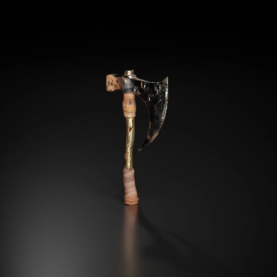 Battle-worn axe with sturdy handle.