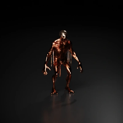 Zombie-like character, decayed flesh, lifeless expression.