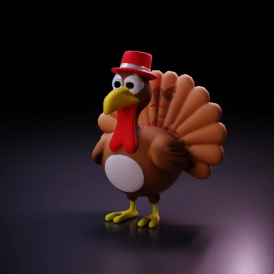 Cartoon turkey with hat.