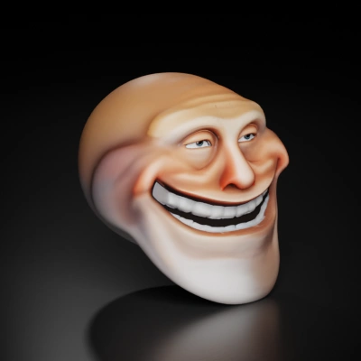 Cartoonish exaggerated smiling face.