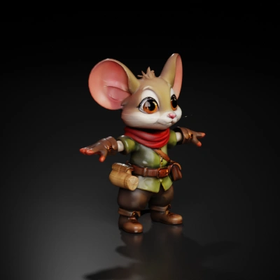 Anthropomorphic adventurer mouse in costume.